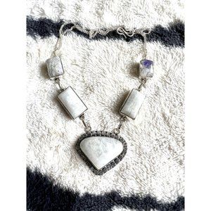 Five Stone Rainbow Moonstone Necklace 925 silver plated